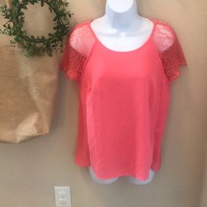 Lace sleeve coral top